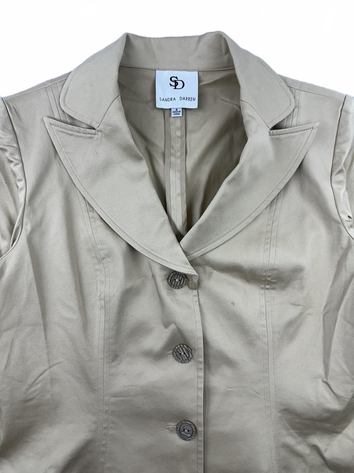 Sandra Darren Beige Tailored Blazer Y2K Office Coquette Girl 3/4 Sleeve