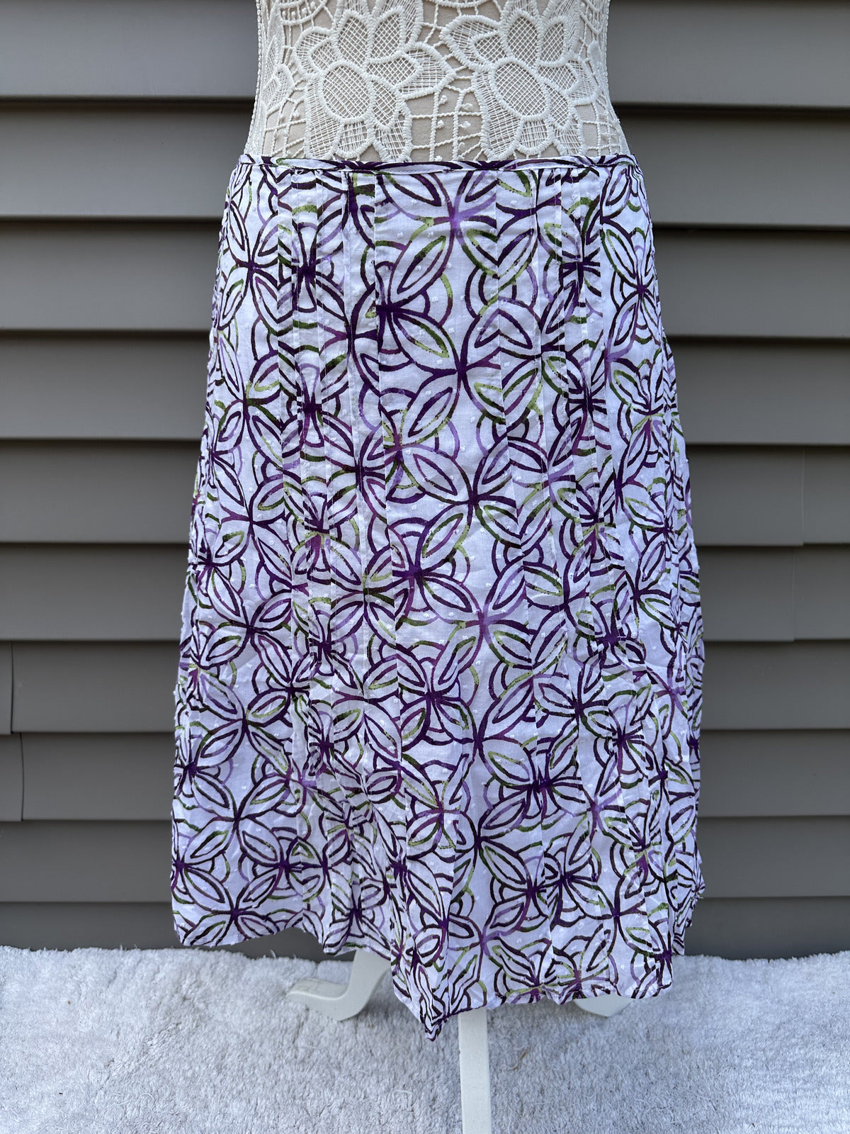 NWT Christopher & Banks Vintage Inspired Floral A Line Skirt White Purple Green