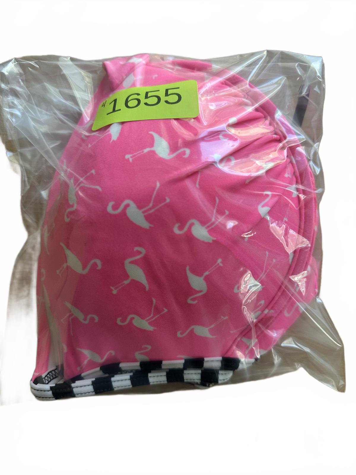 SO Pink Flamingo Print Bikini Top with Black and White Striped Halter Neck