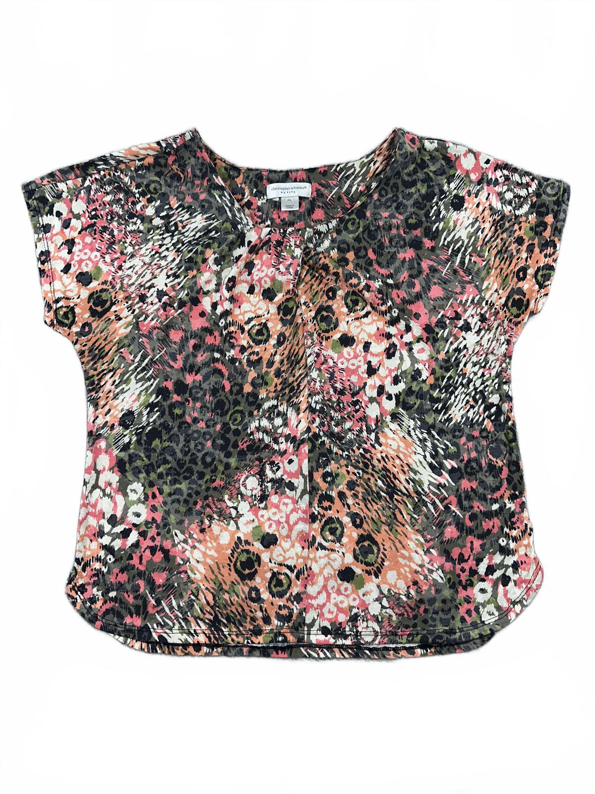 Christopher & Banks Floral Animal Print Blouse Brown Pink Casual Boho