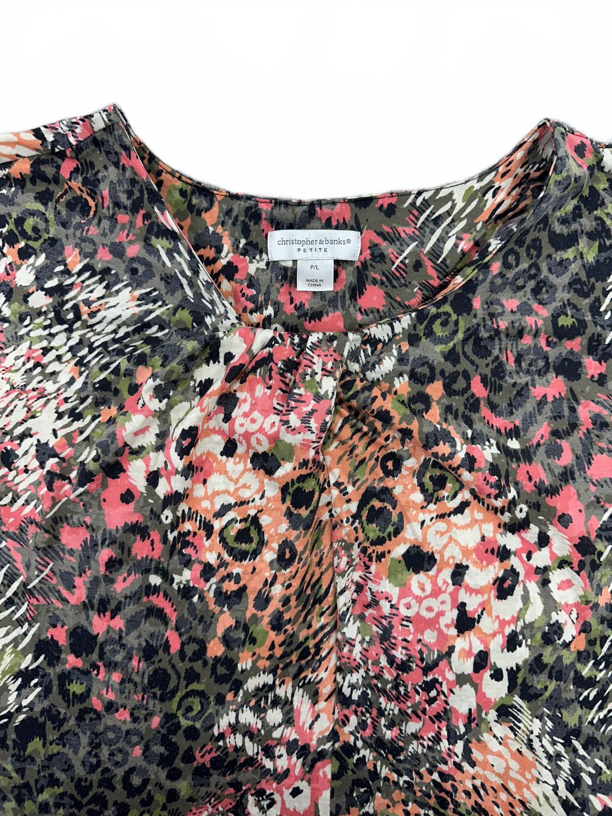 Christopher & Banks Floral Animal Print Blouse Brown Pink Casual Boho