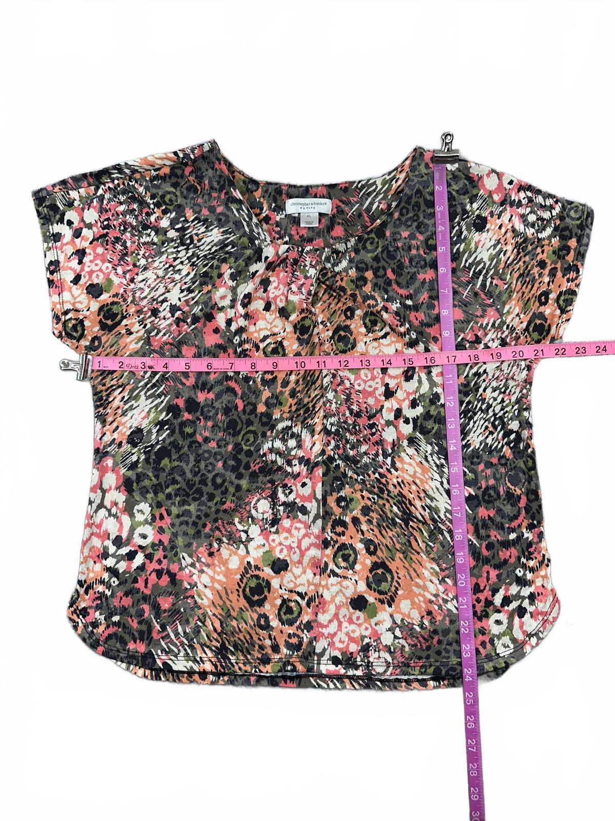 Christopher & Banks Floral Animal Print Blouse Brown Pink Casual Boho