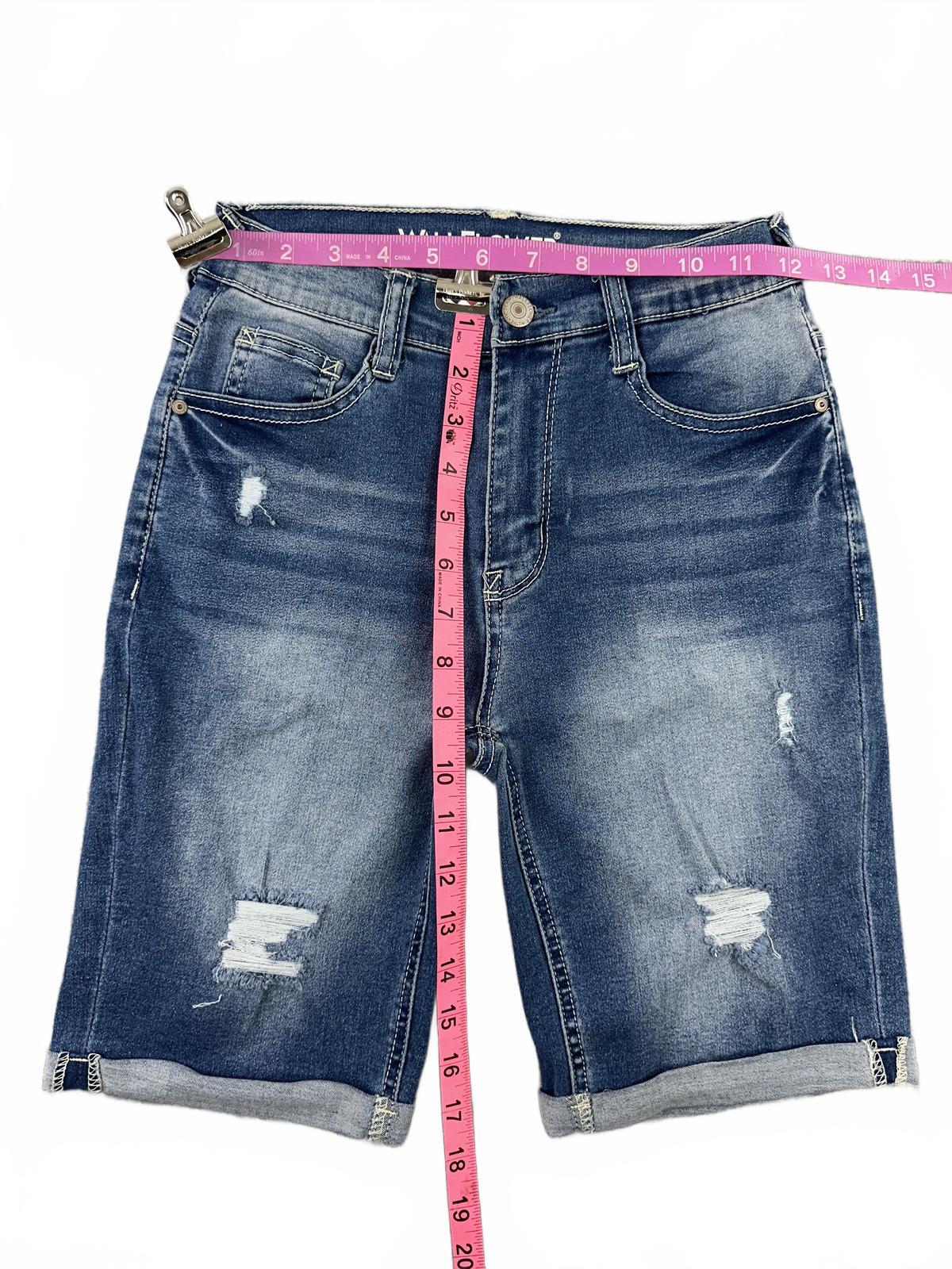 Wallflower Women's High Rise Distressed Denim Shorts Medium Wash