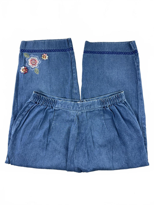 Alfred Dunner Vintage Embroidered Denim Capri Pants with Floral Detail and Relax