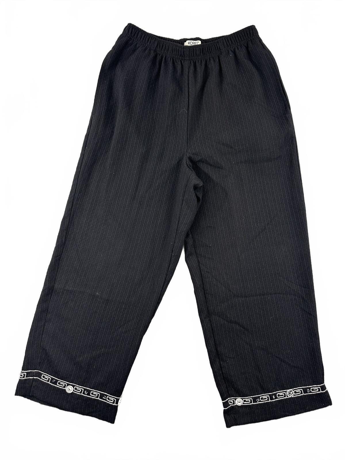Koret Black Cropped Pinstripe Pants with Embroidered Hem