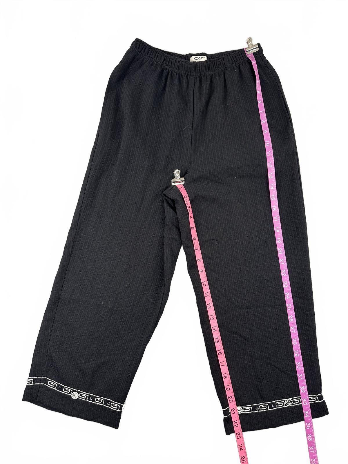 Koret Black Cropped Pinstripe Pants with Embroidered Hem