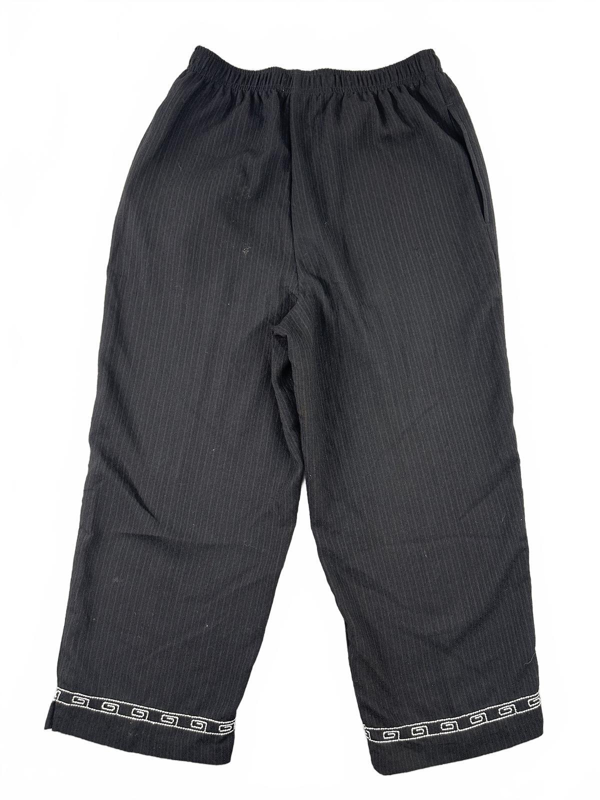 Koret Black Cropped Pinstripe Pants with Embroidered Hem