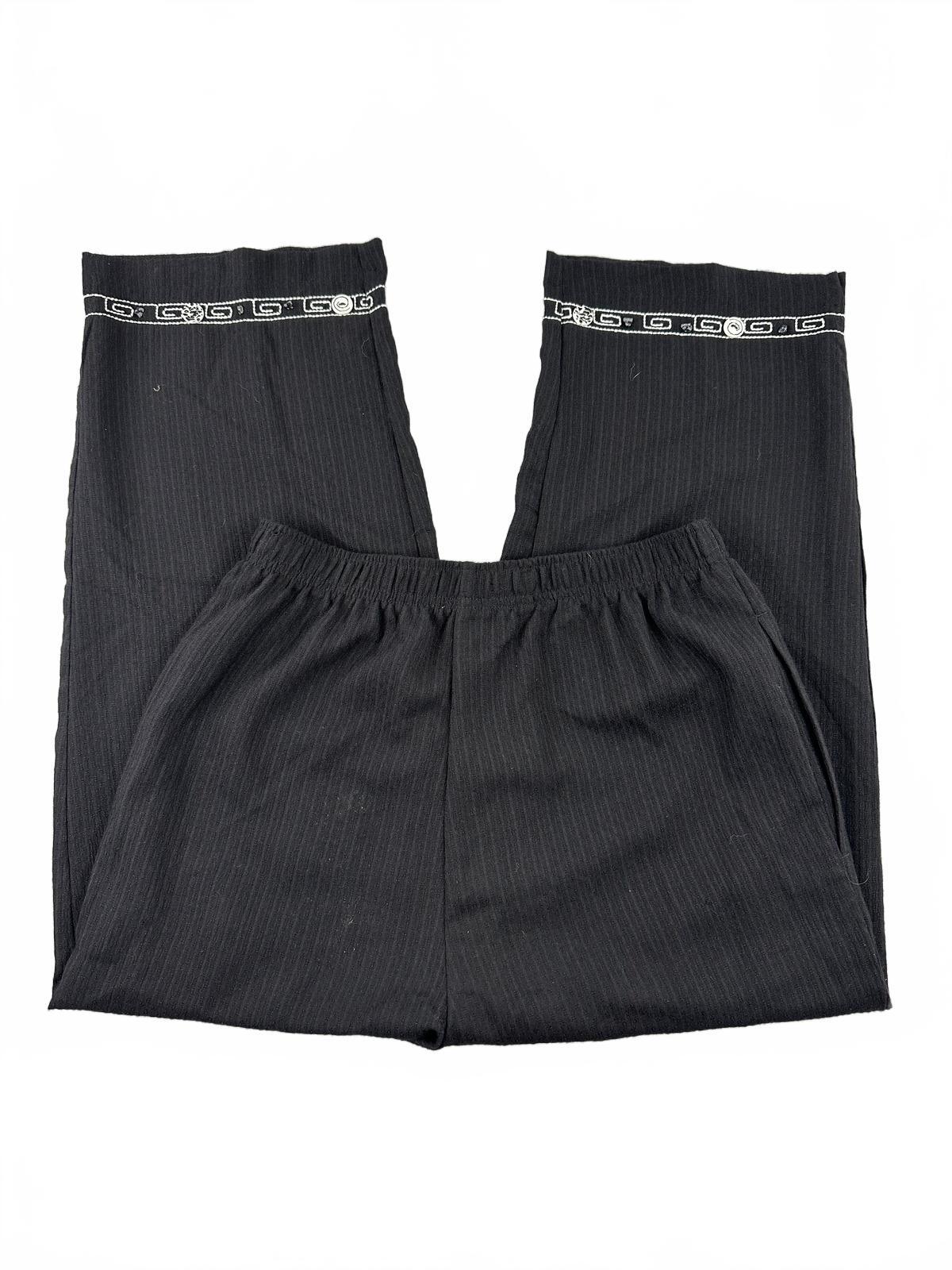 Koret Black Cropped Pinstripe Pants with Embroidered Hem