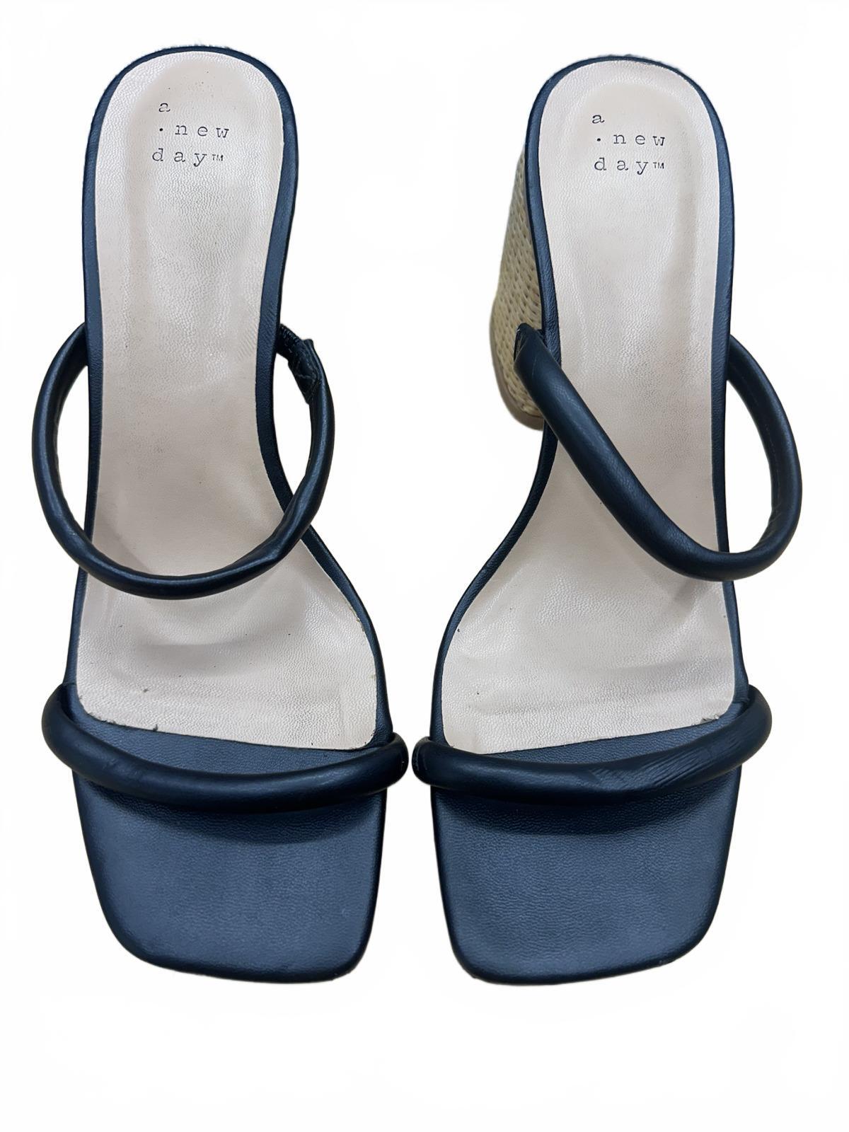A New Day Black Strappy Sandals with Woven Block Heel