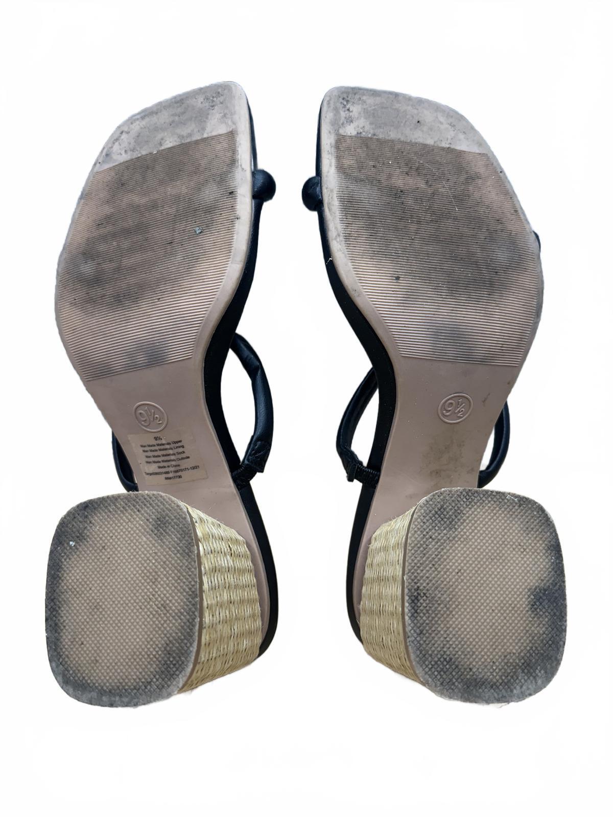 A New Day Black Strappy Sandals with Woven Block Heel