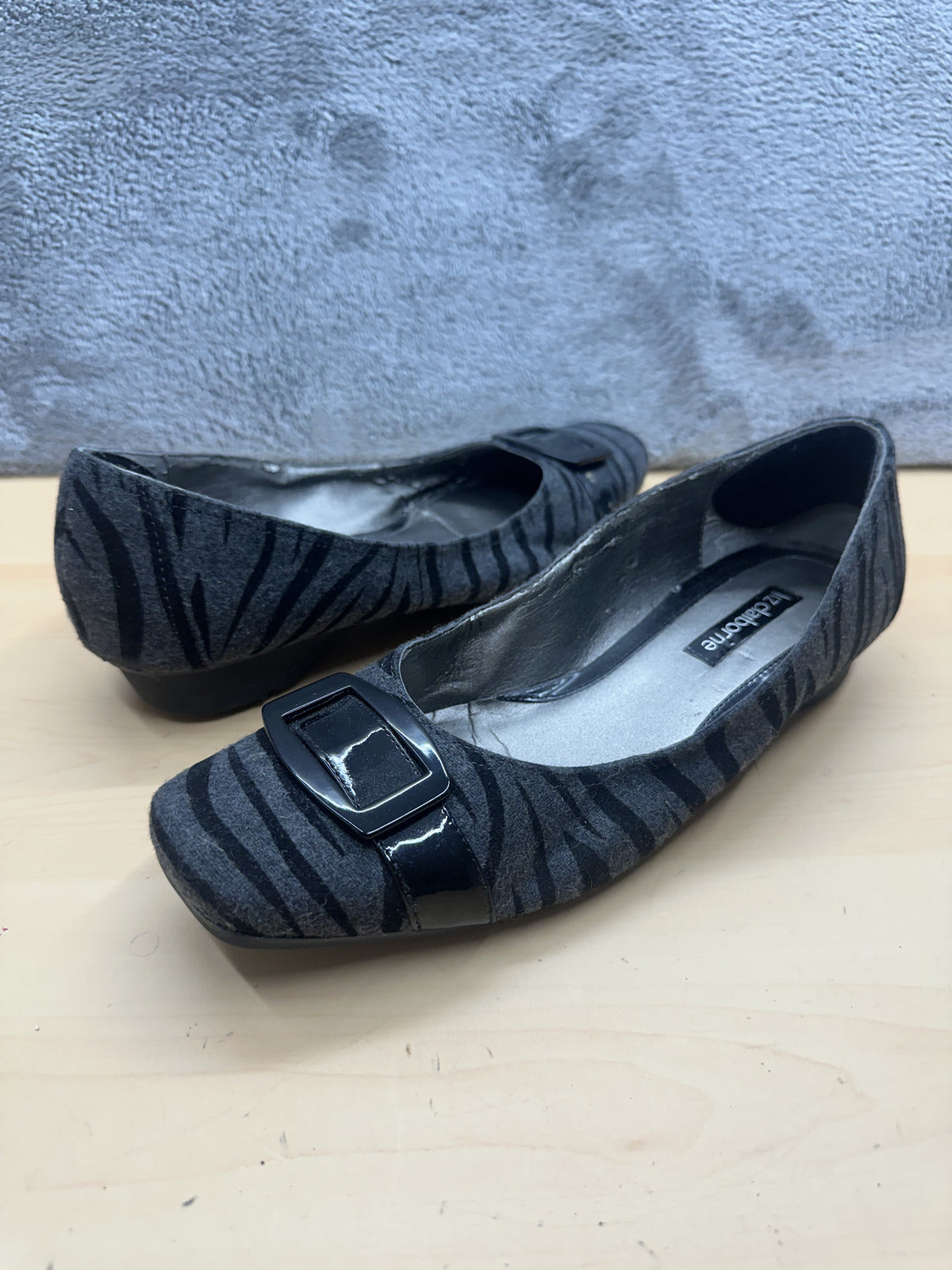 Liz Claiborne Zebra Print Ballet Flats Black Animal Print Loafers