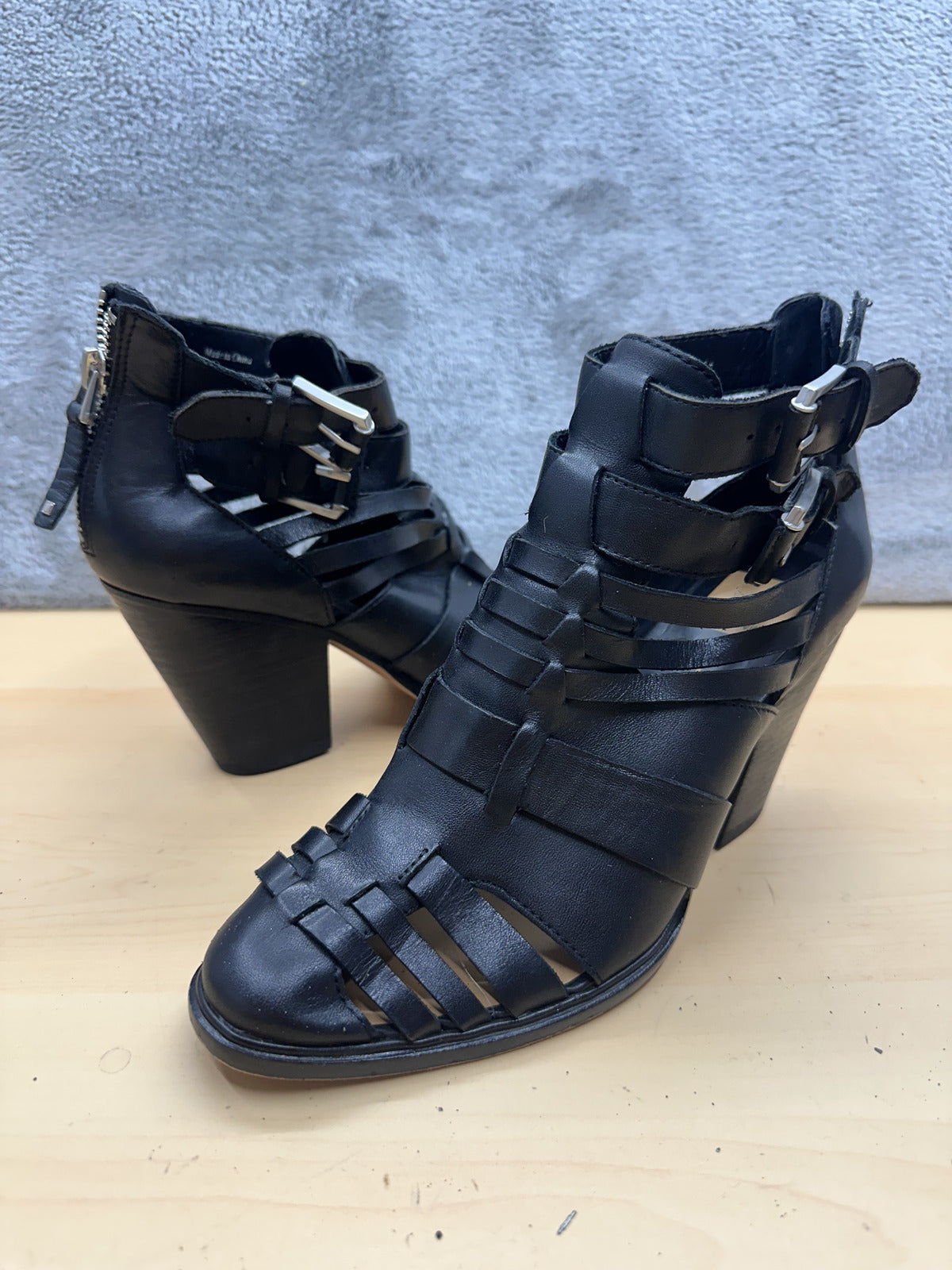 Dolce Vita Black Strappy Leather Look Heeled Sandals with Buckle and Back Zipper