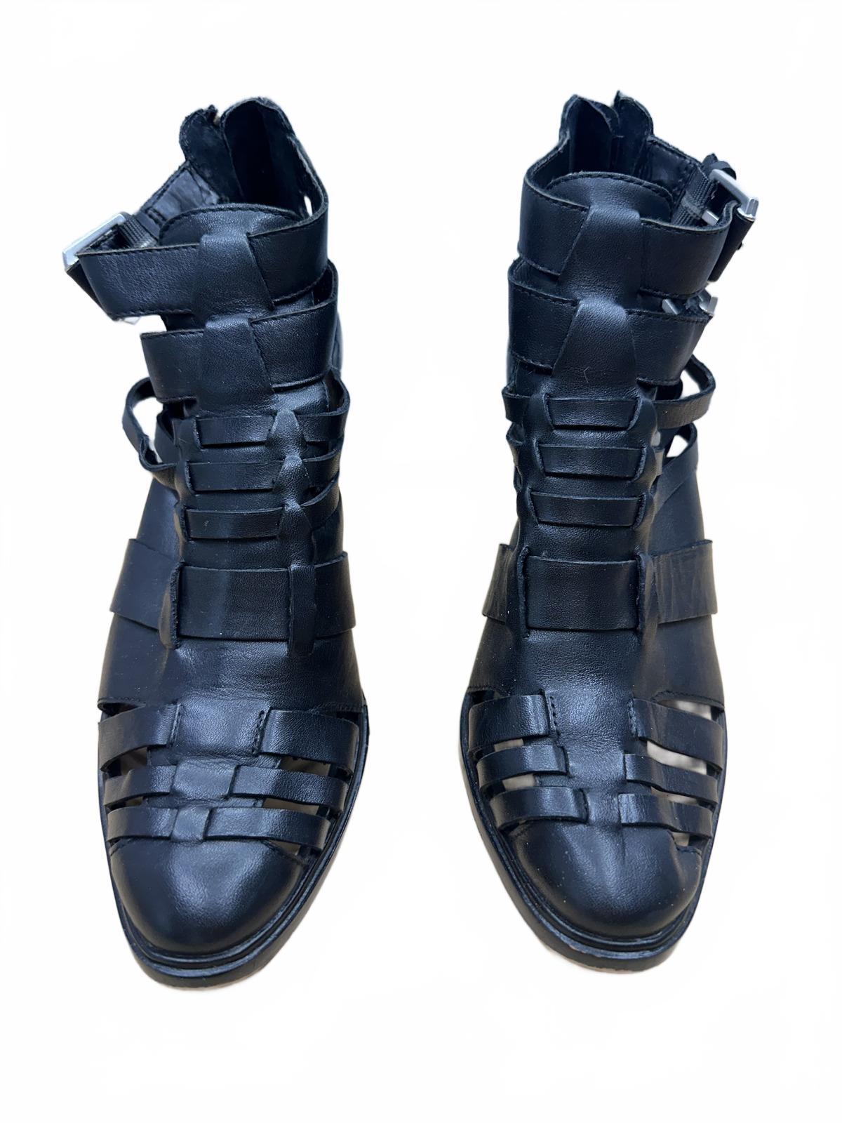 Dolce Vita Black Strappy Leather Look Heeled Sandals with Buckle and Back Zipper
