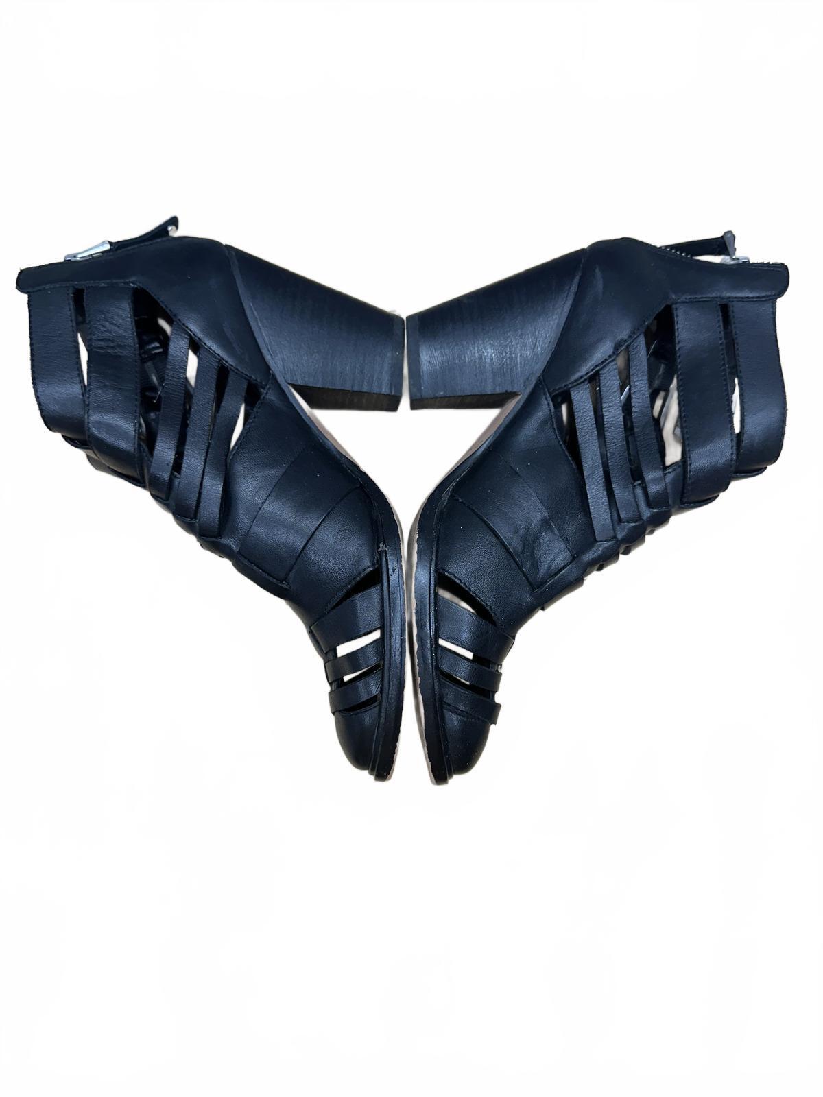 Dolce Vita Black Strappy Leather Look Heeled Sandals with Buckle and Back Zipper