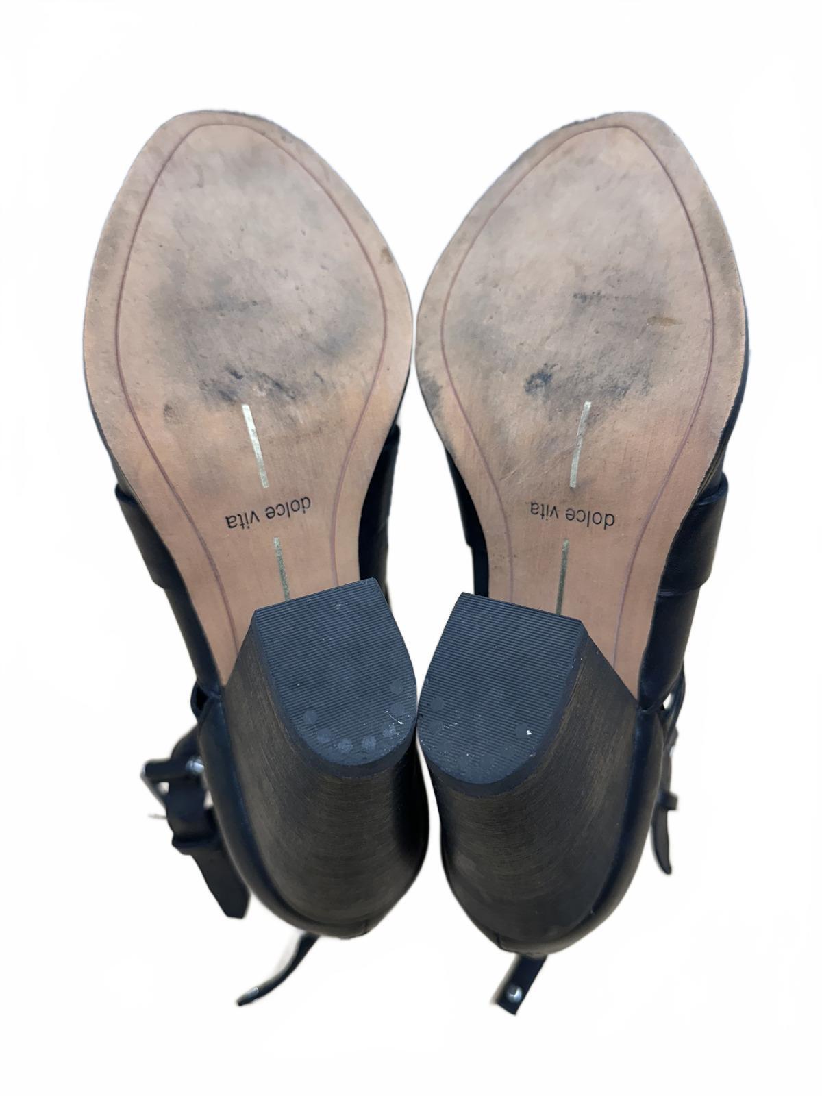 Dolce Vita Black Strappy Leather Look Heeled Sandals with Buckle and Back Zipper