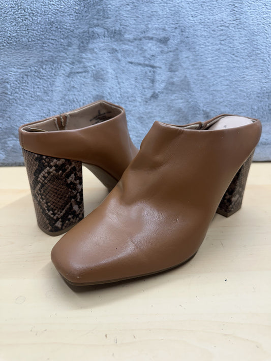a new day Brown Mules with Snakeskin Block Heels