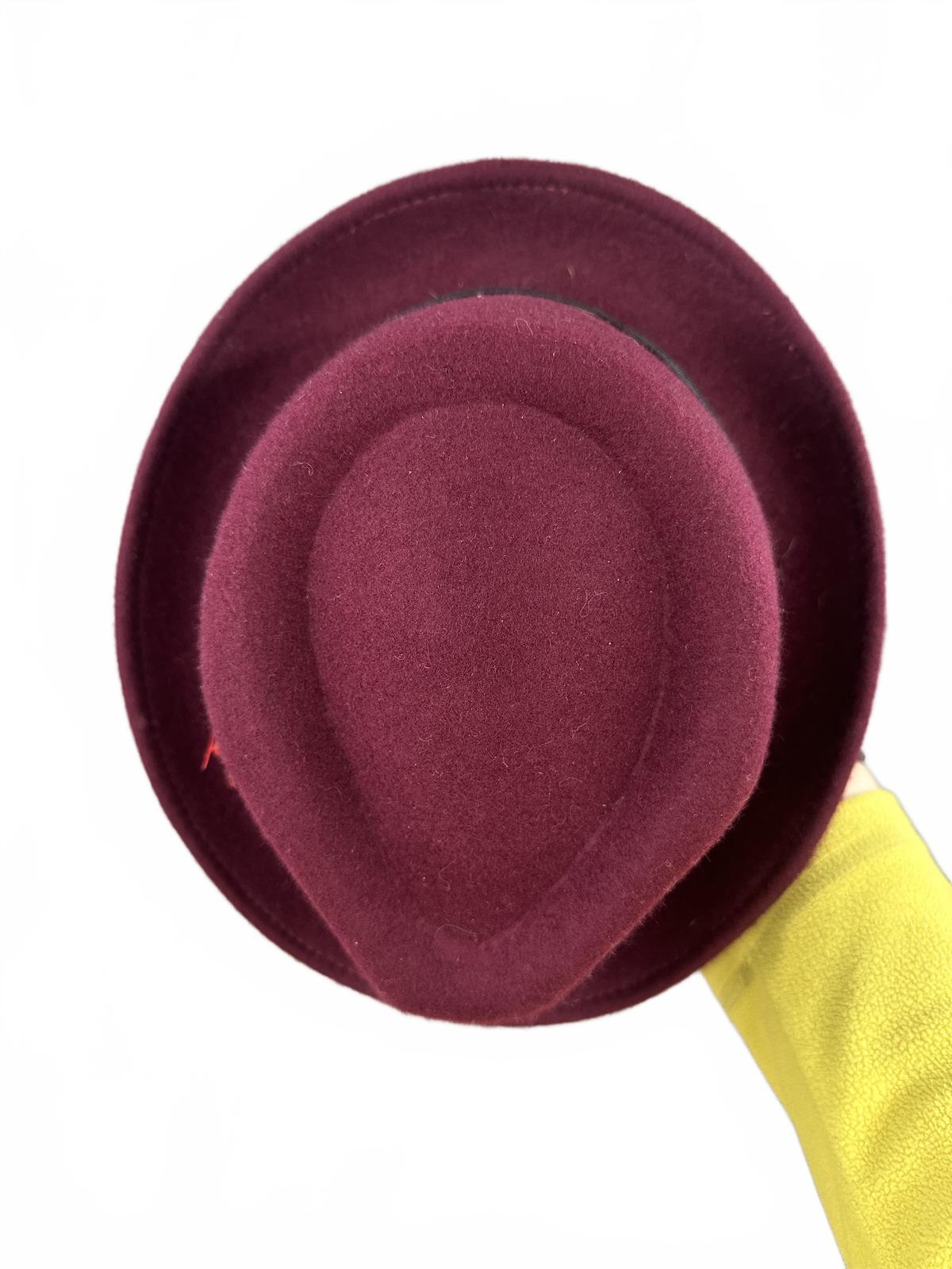 Nine West Burgundy Wool Fedora Hat with Feather Accent