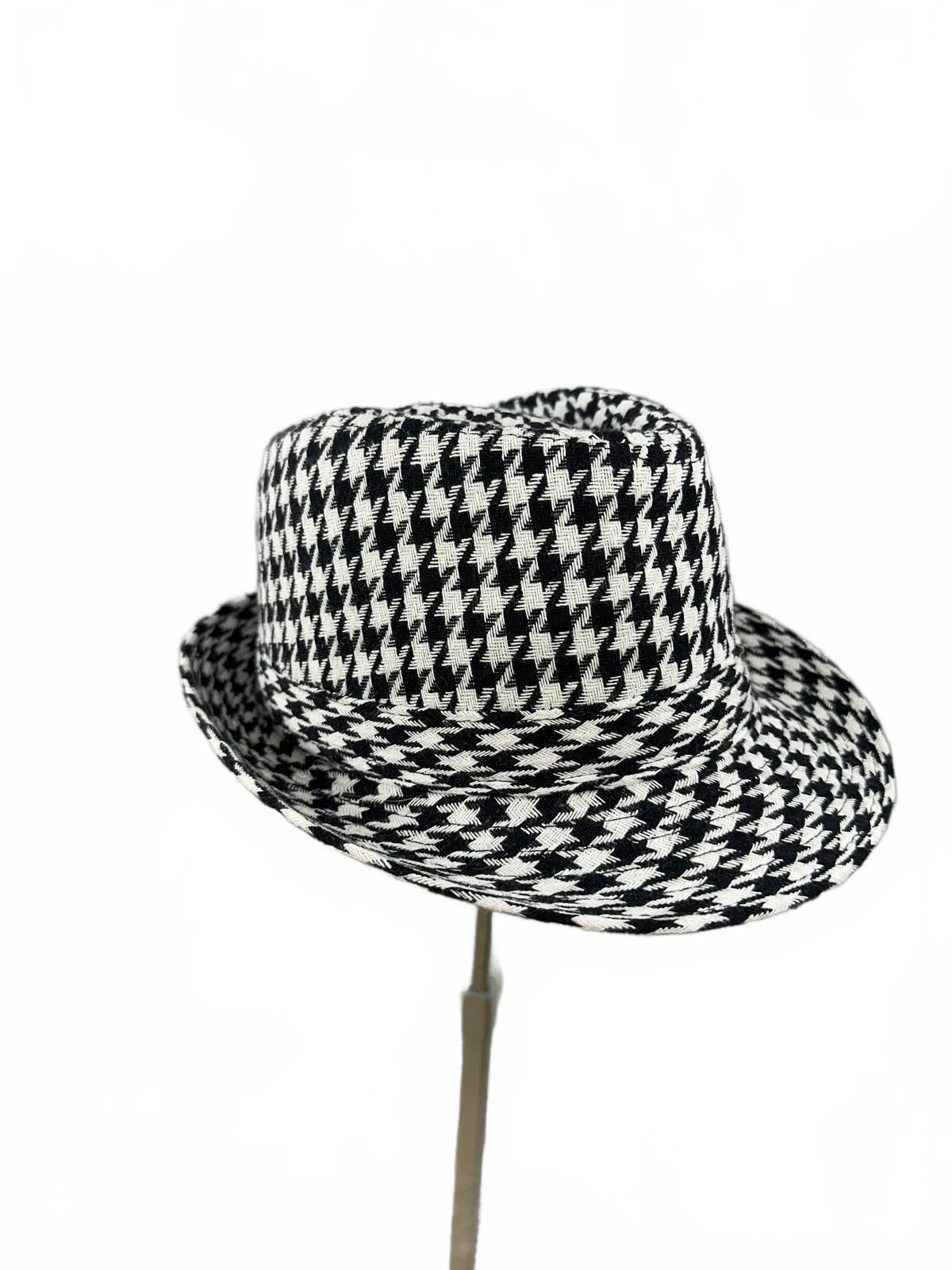 Black and White Houndstooth Fedora Hat