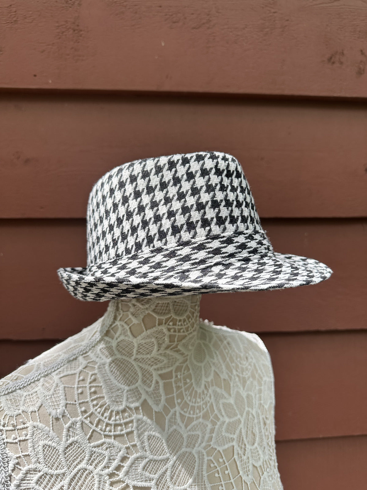 Black and White Houndstooth Fedora Hat