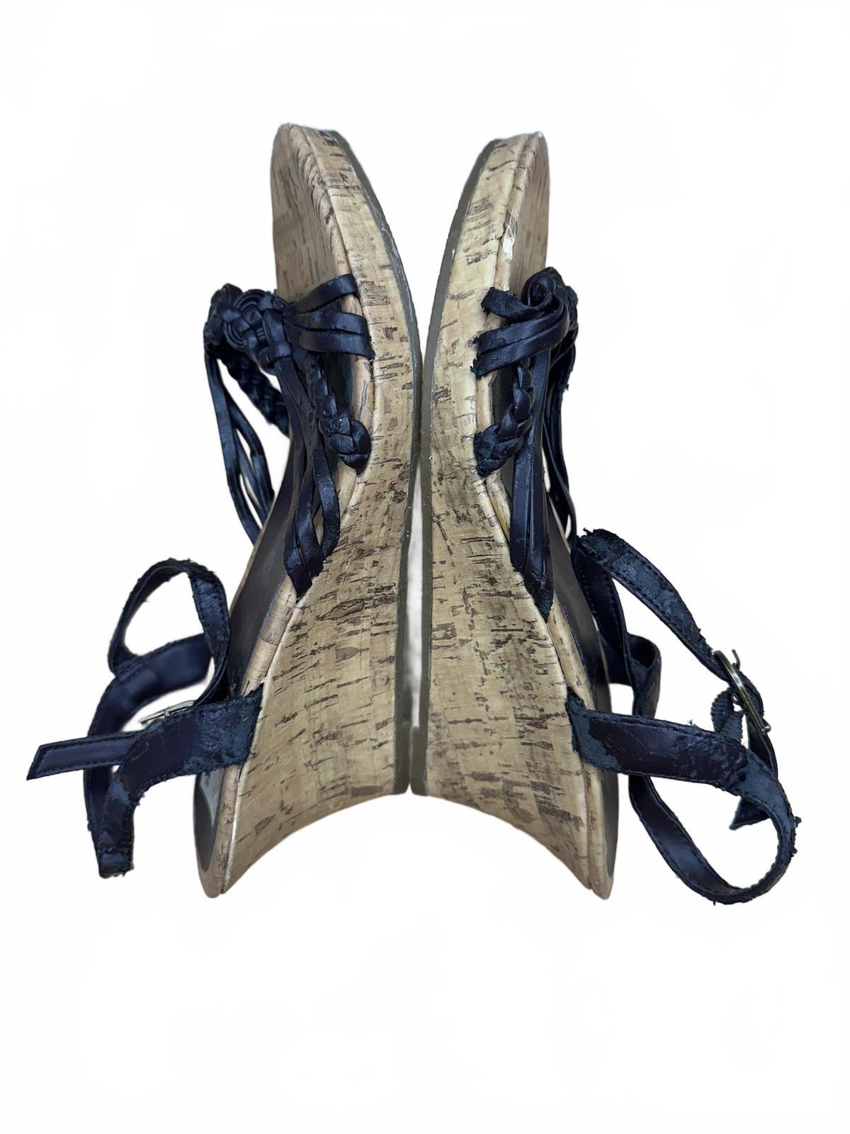 Liz Baker Brown Strappy Cork Wedge Sandals
