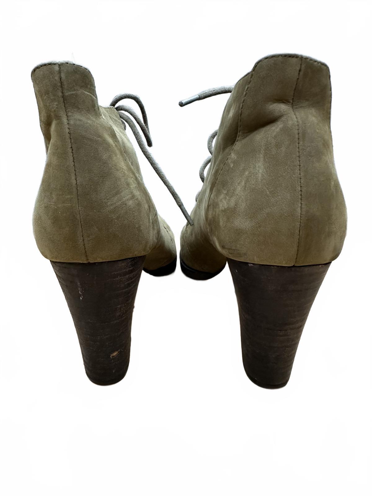 Lands' End Olive Green Suede Ankle Boots with Block Heel and Lace Up Design