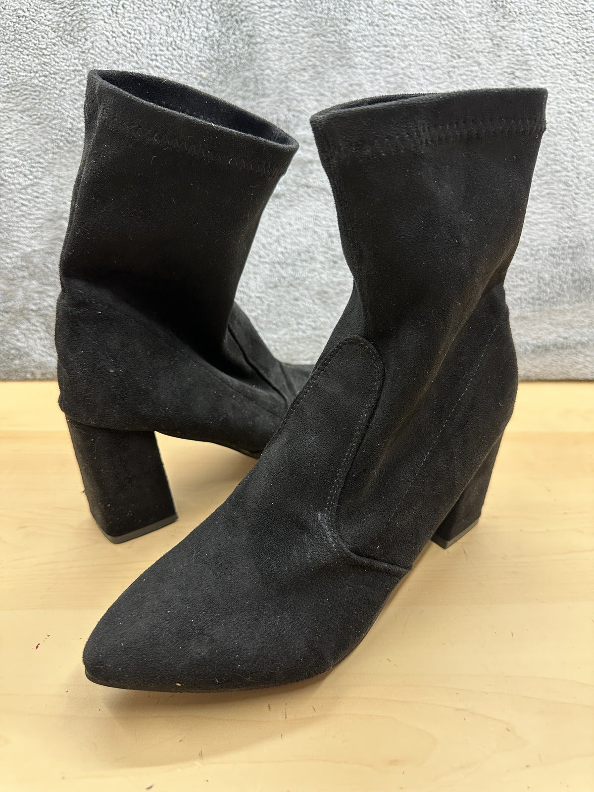 Black Suede Sock Boots with Block Heel Ankle Boots
