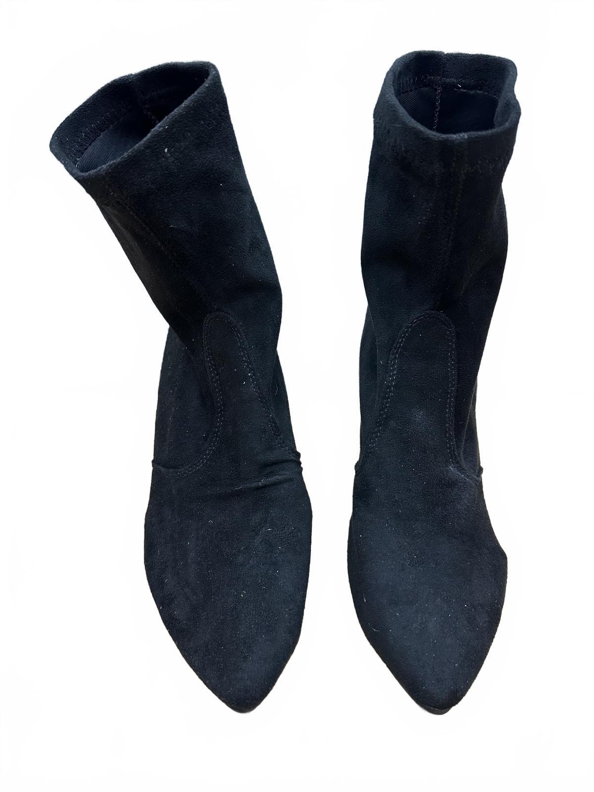 Black Suede Sock Boots with Block Heel Ankle Boots
