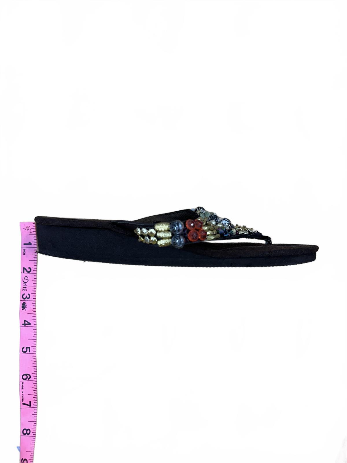 Bohemian Platform Beaded Flip Flop Sandals Brown Multicolor Floral Y2K