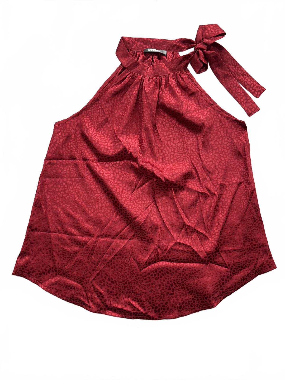 BTFBM Red Satin Halter Neck Top Elegant Evening Wear Adjustable Tie