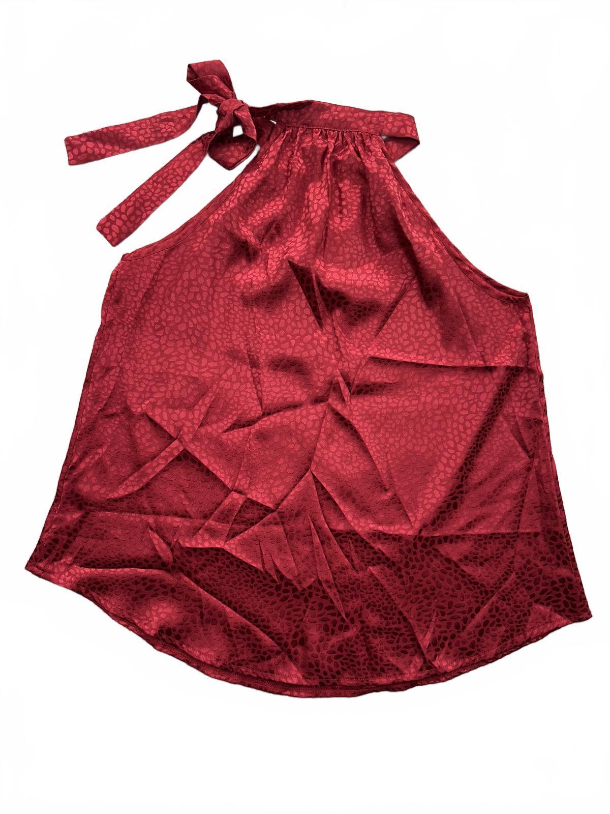 BTFBM Red Satin Halter Neck Top Elegant Evening Wear Adjustable Tie