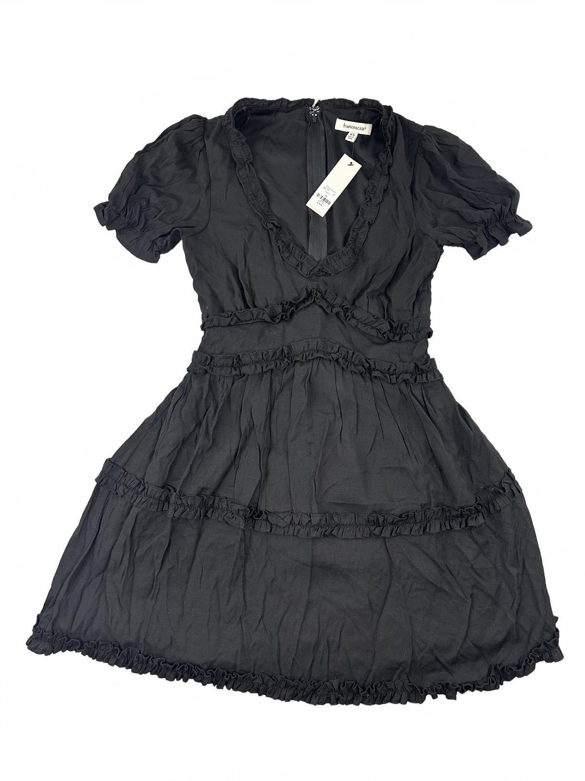 Francesca's Black Ruffle Tiered Dress Feminine Puff Sleeve Coquette