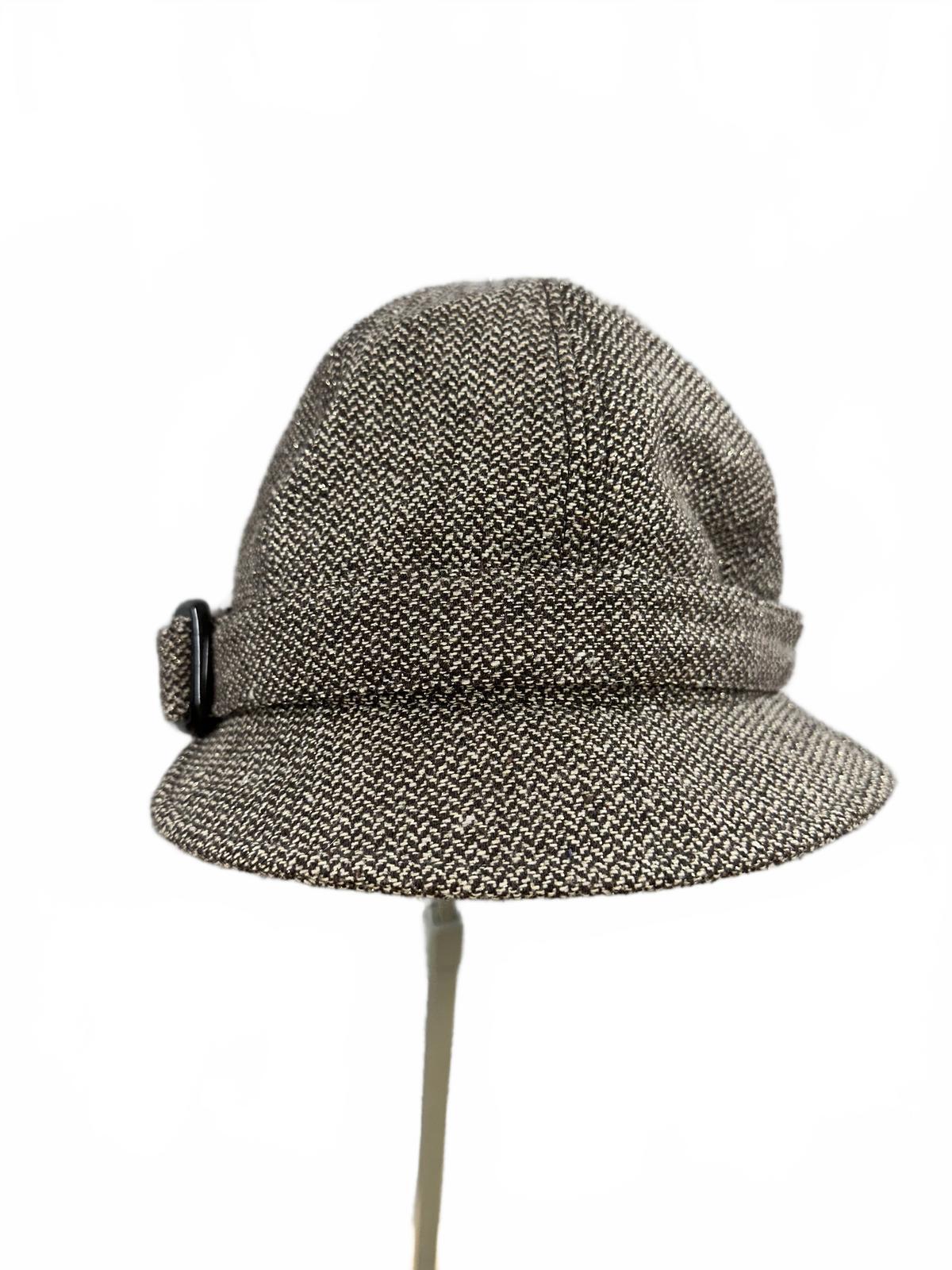 Vintage Brown Tweed Wool Cloche Hat with Buckle Detail