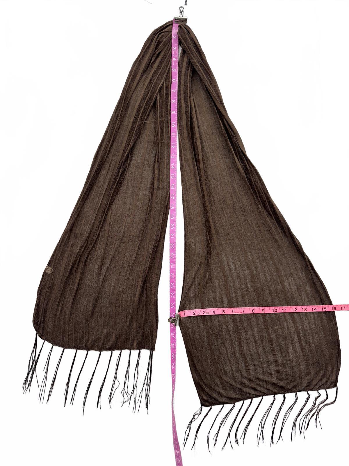 Brown Sheer Polyester Scarf with Fringe Tassels Lightweight and Boho