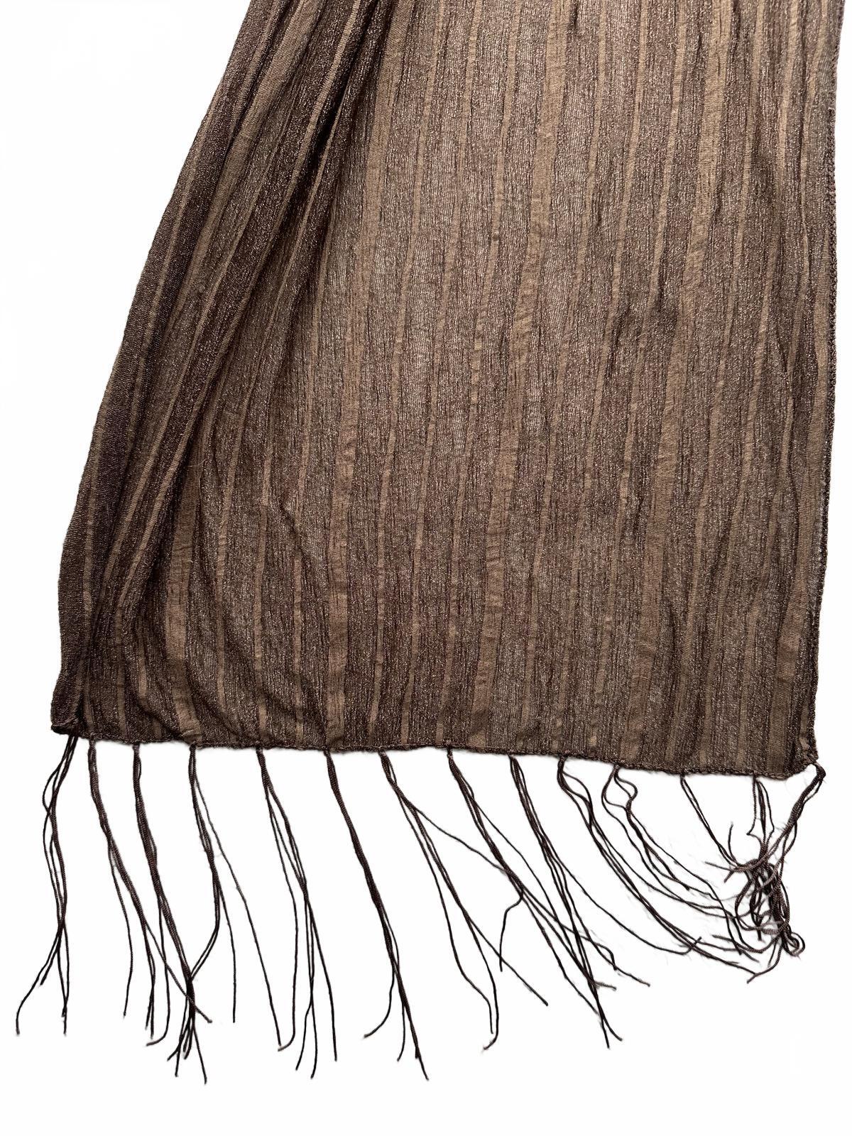 Brown Sheer Polyester Scarf with Fringe Tassels Lightweight and Boho