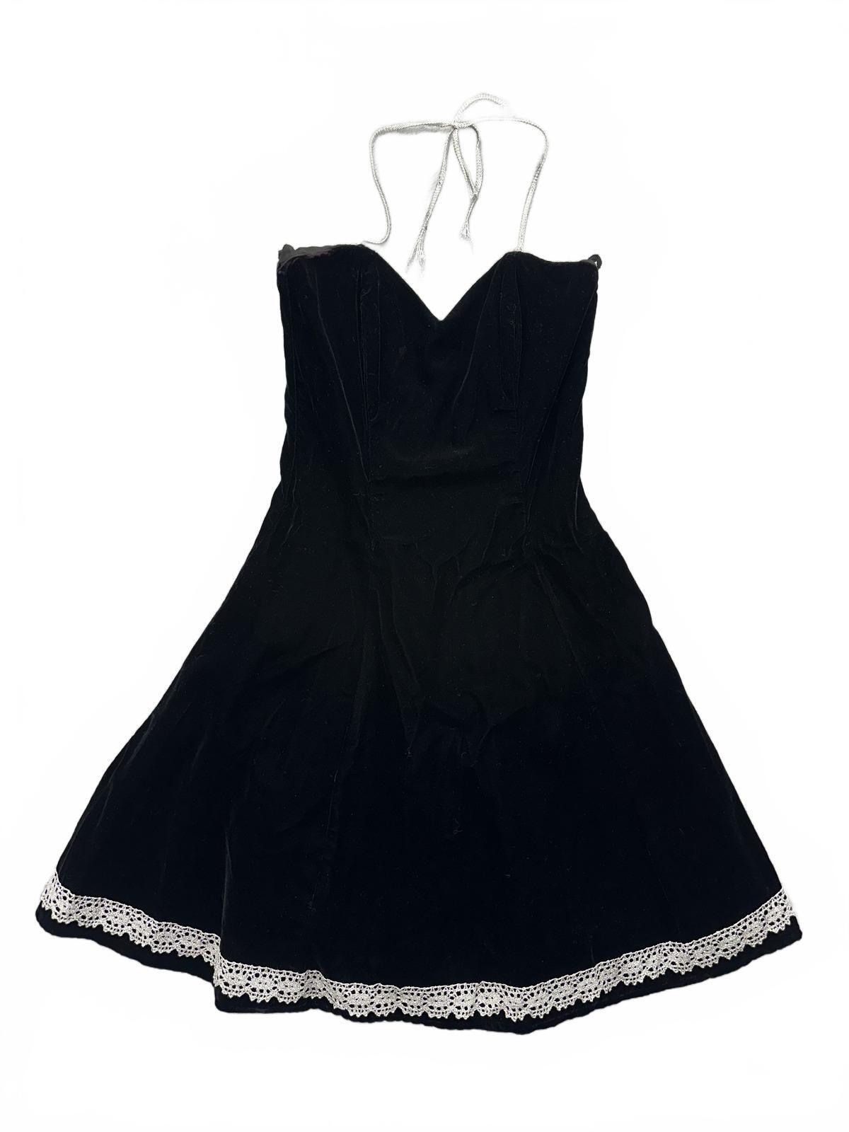 Rampage Vintage Black Velvet Strapless Dress with White Lace Trim