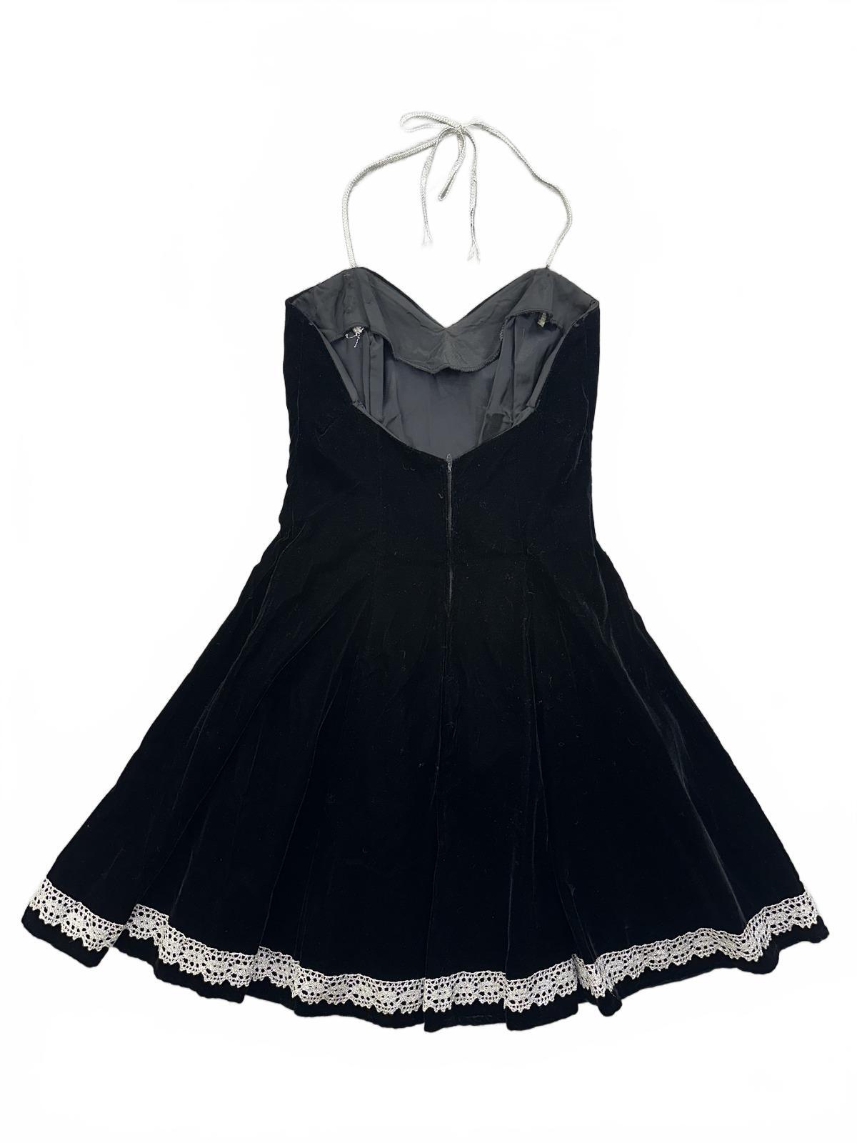 Rampage Vintage Black Velvet Strapless Dress with White Lace Trim
