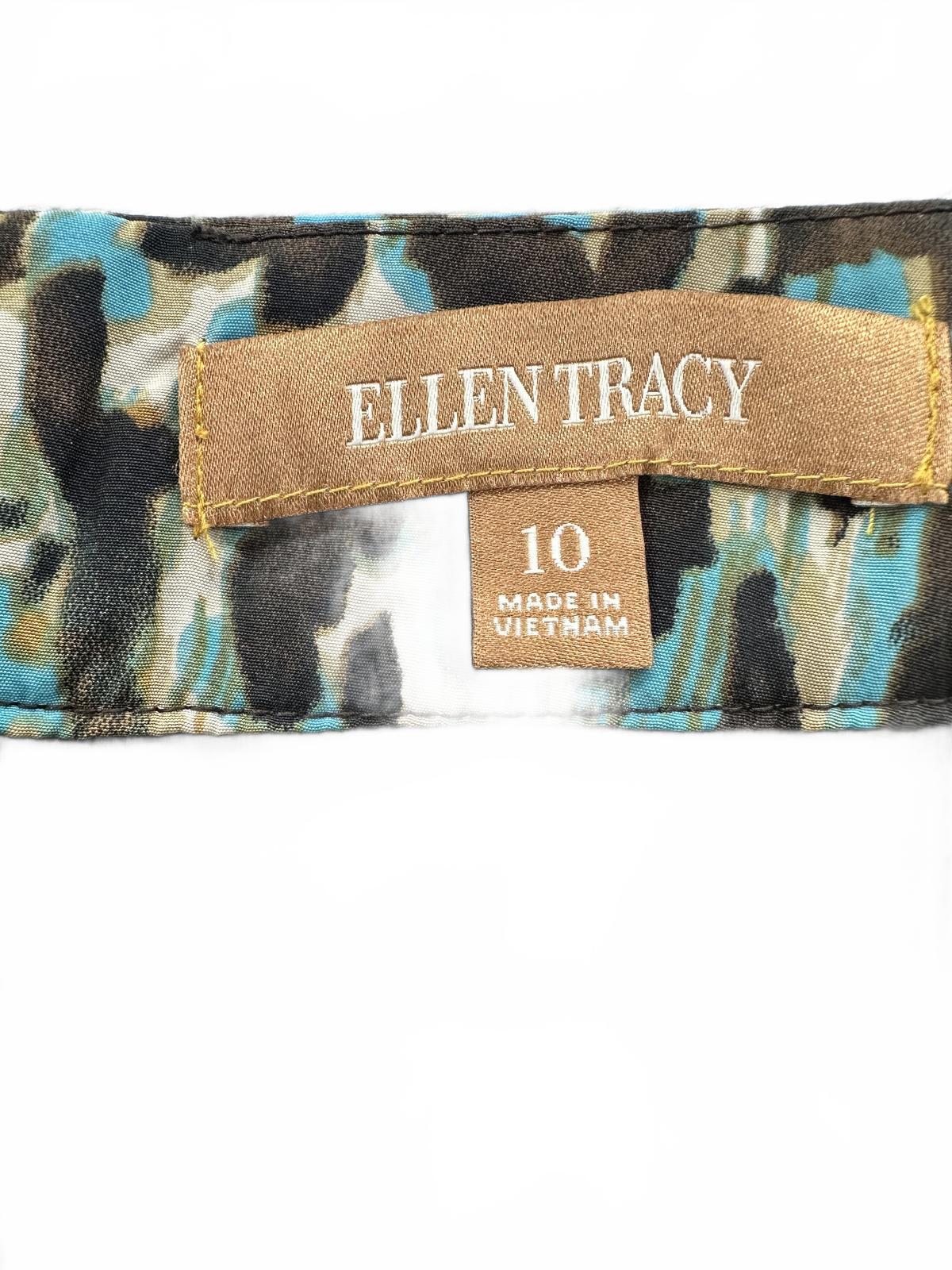 Ellen Tracy Leopard Print Midi Skirt Blue Brown Black Animal Print