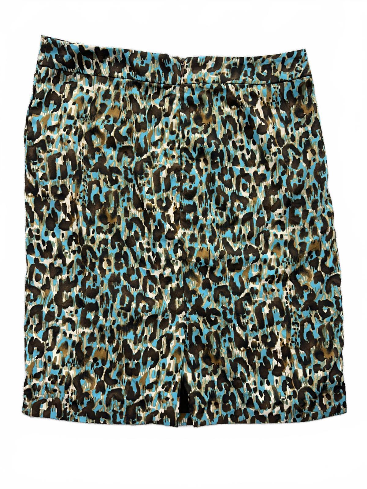 Ellen Tracy Leopard Print Midi Skirt Blue Brown Black Animal Print