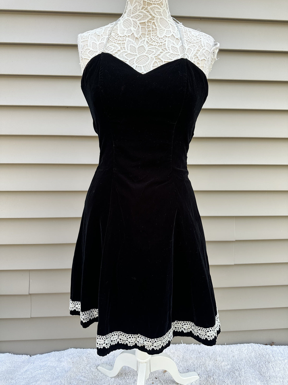 Rampage Vintage Black Velvet Strapless Dress with White Lace Trim