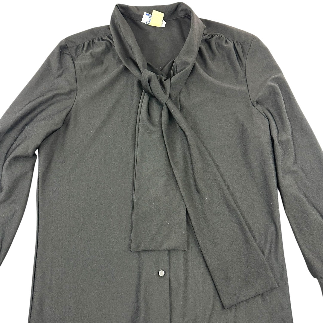 Vintage Ship 'n Shore Black Blouse With Tie Neck Detail