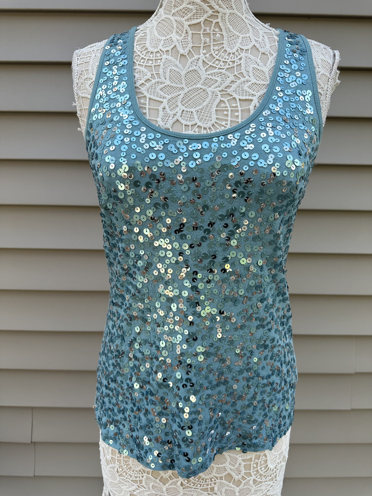 Apt. 9 Light Blue Sequin Tank Top
