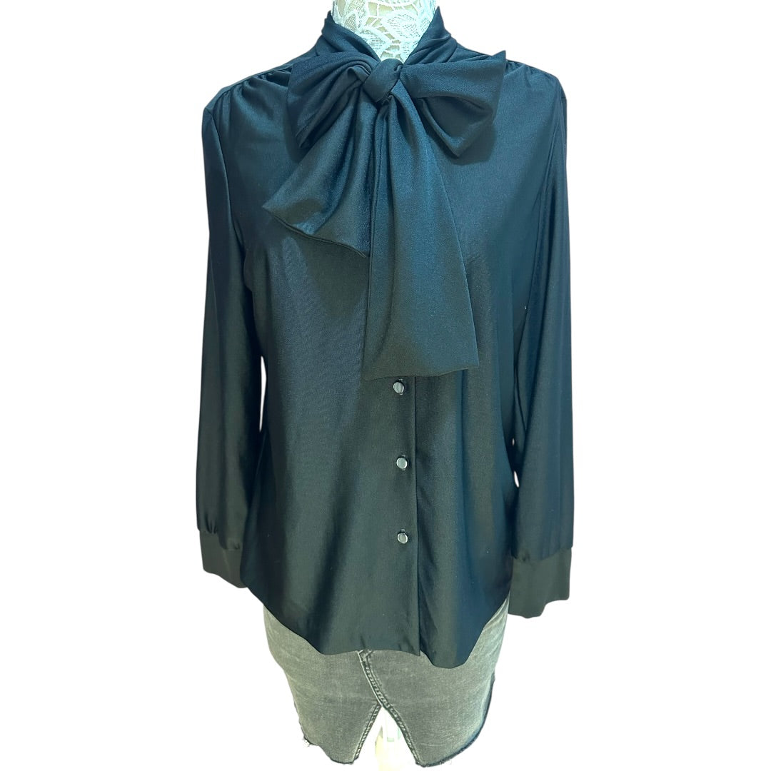 Vintage Ship 'n Shore Black Blouse With Tie Neck Detail