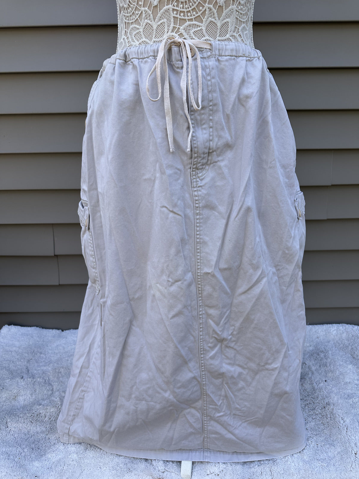 Venezia Jeans Light Beige Cargo Skirt with Drawstring Waist Casual Everyday
