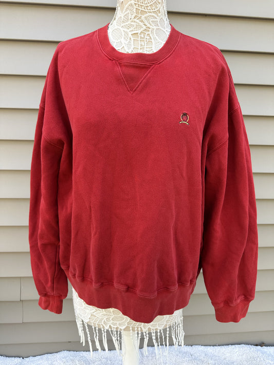 Tommy Hilfiger Vintage Red Crewneck Sweatshirt Classic American Retro