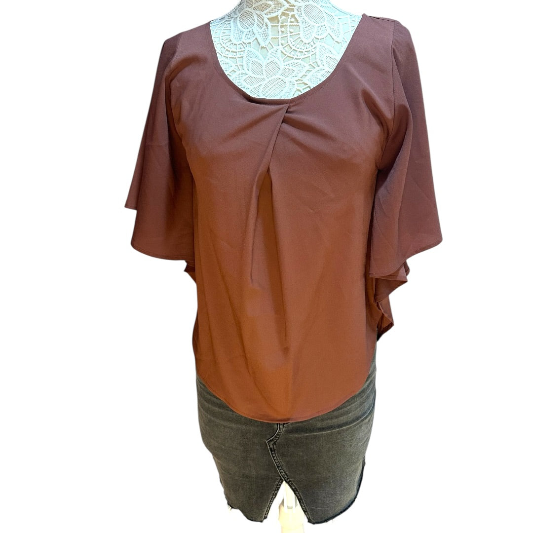 Rusty Brown Drape Sleeve Blouse