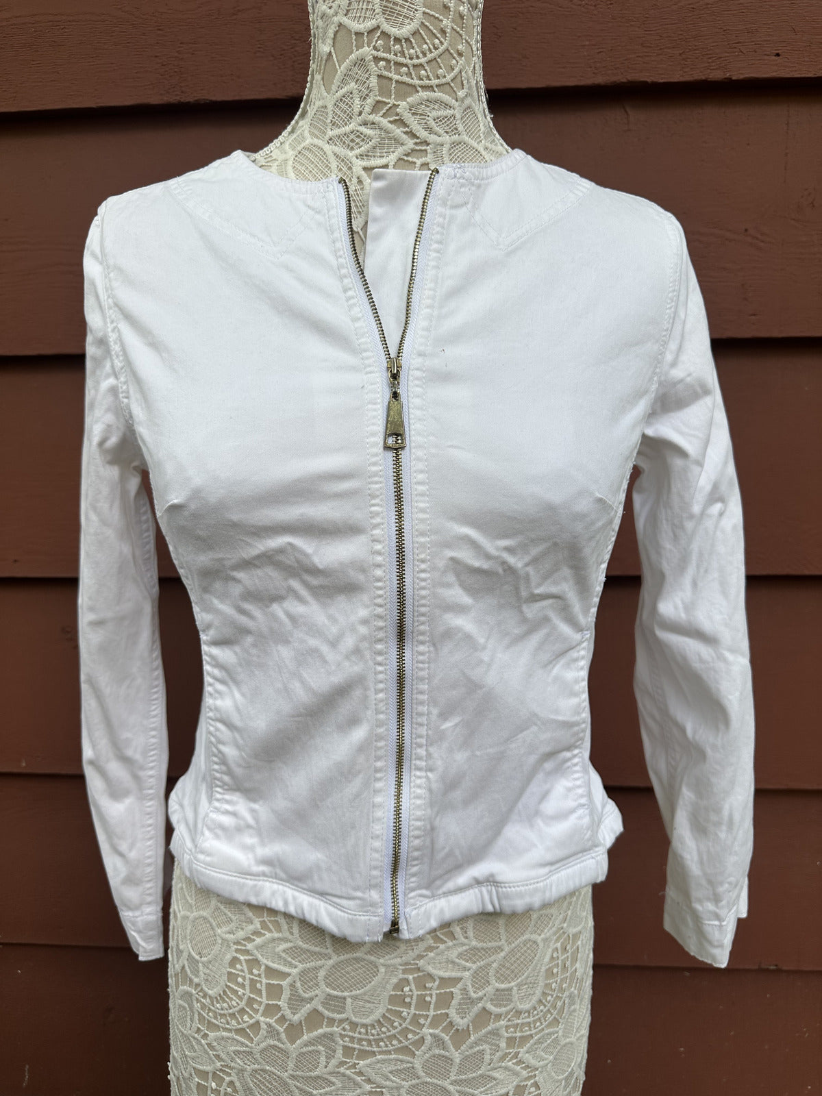 Live a Little White Zip Up Jacket Y2K Casual Preppy