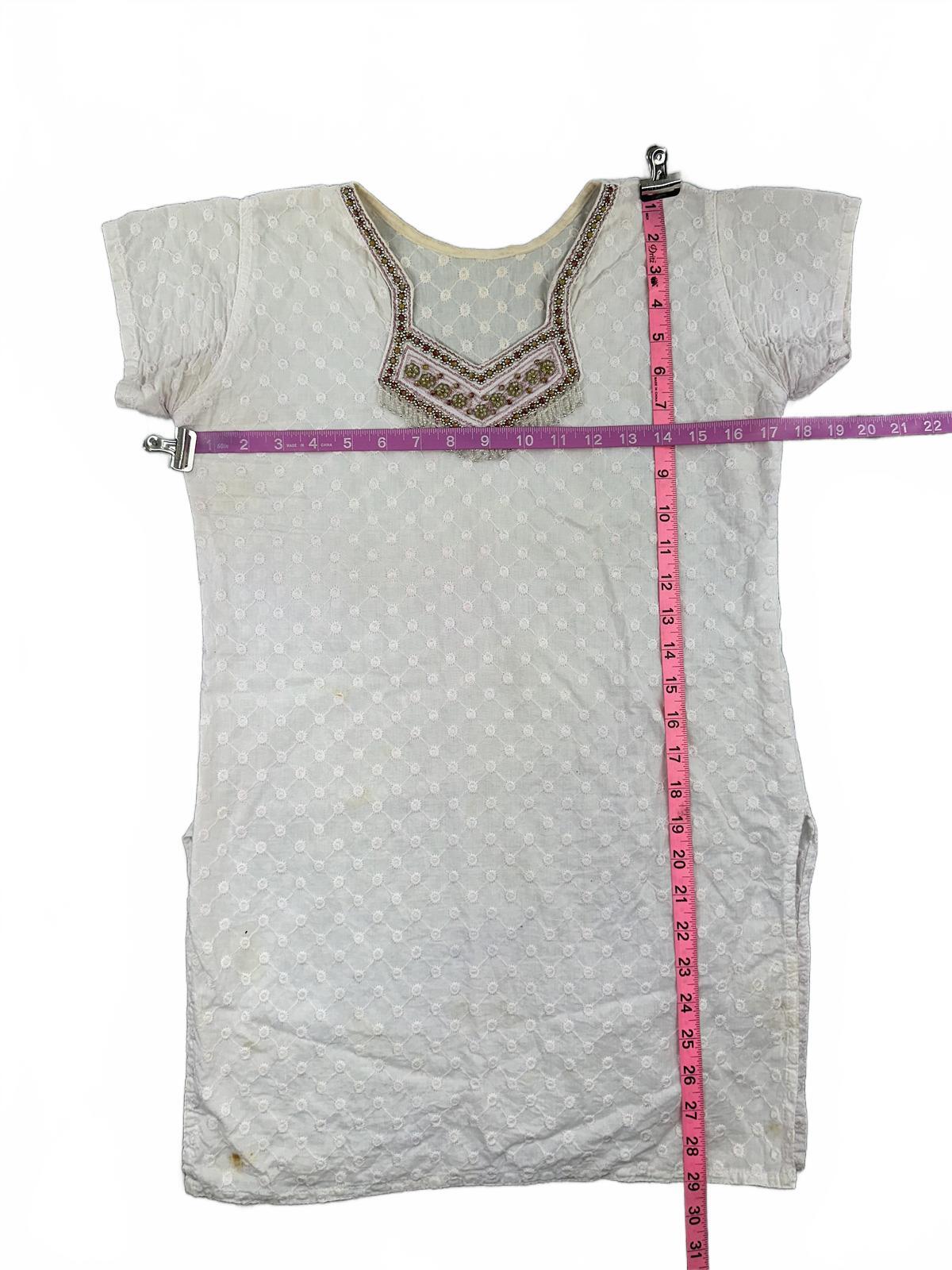 Vintage Baby Pink Embroidered Bohemian Tunic Dress with Beaded Neck