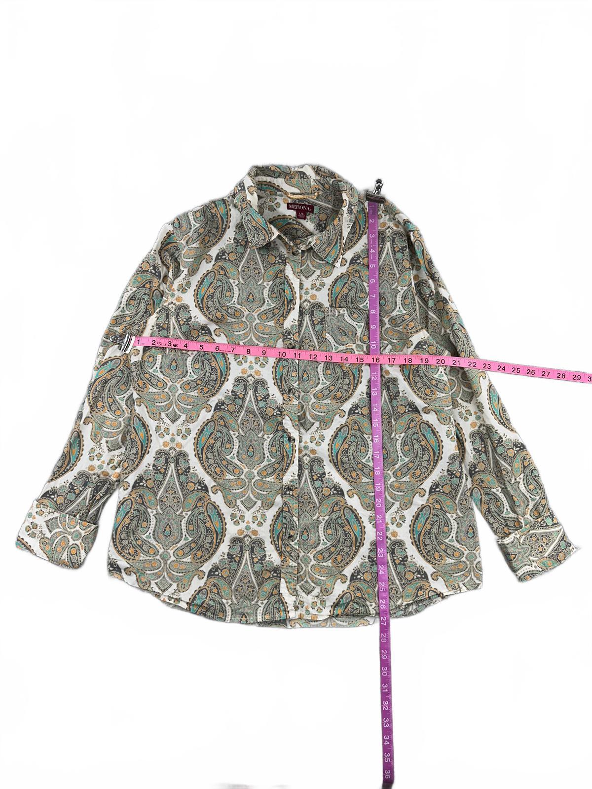 Merona Paisley Button Up Shirt in Beige and Green Vintage Bohemian