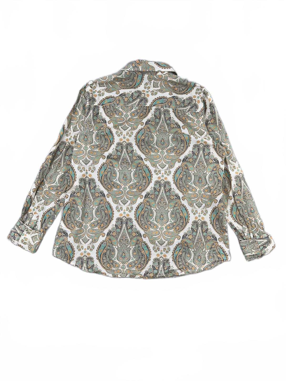 Merona Paisley Button Up Shirt in Beige and Green Vintage Bohemian