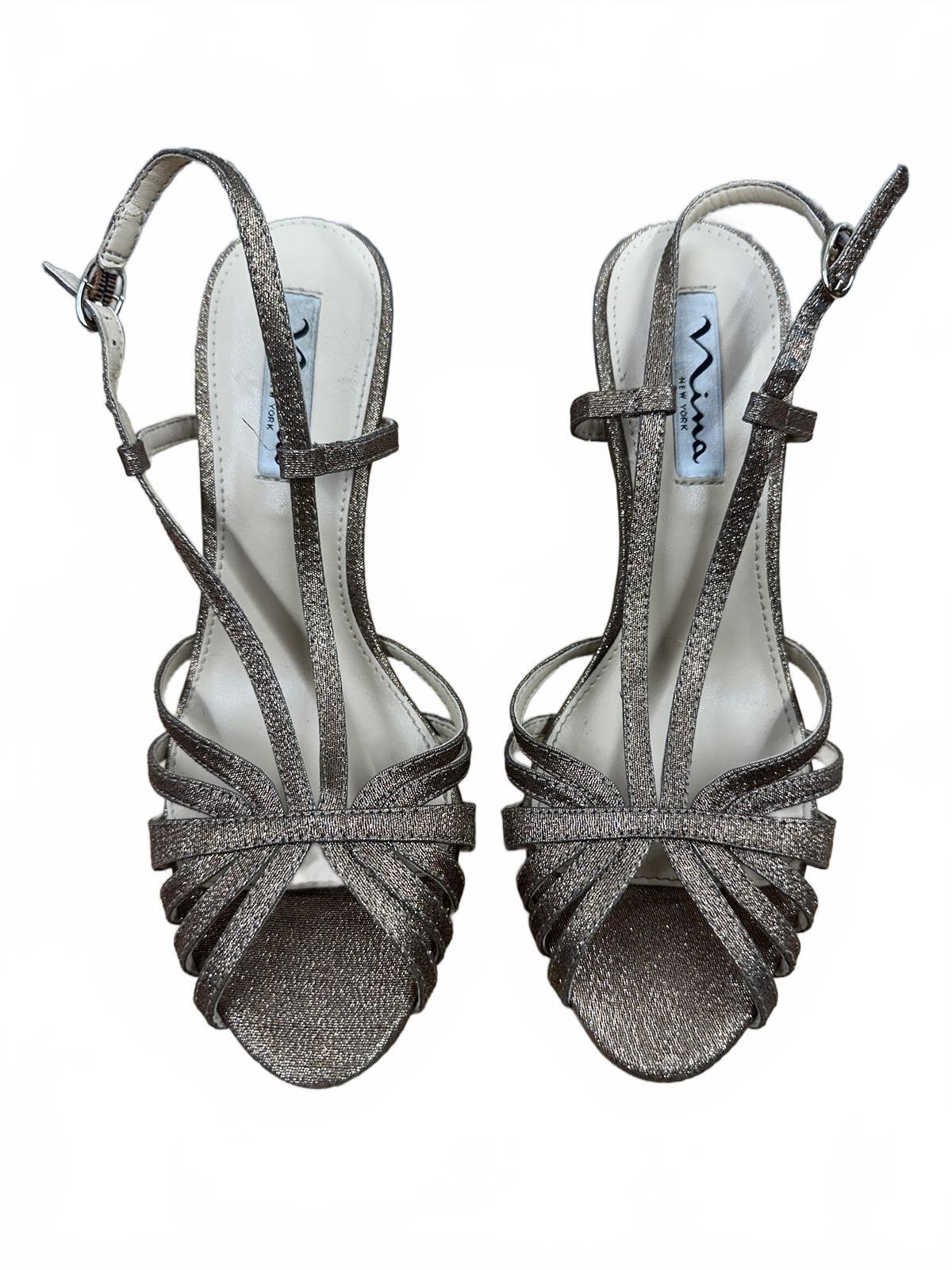 Nina Metallic Strappy High Heel Sandals Bronze Gold Formal Party Glam